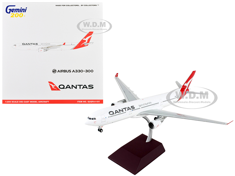 Airbus A330-300 Commercial Aircraft "Qantas Airways - Spirit of Australia" White with Red Tail "Gemini 200" Series 1/200 Diecast Model Airplane by Ge