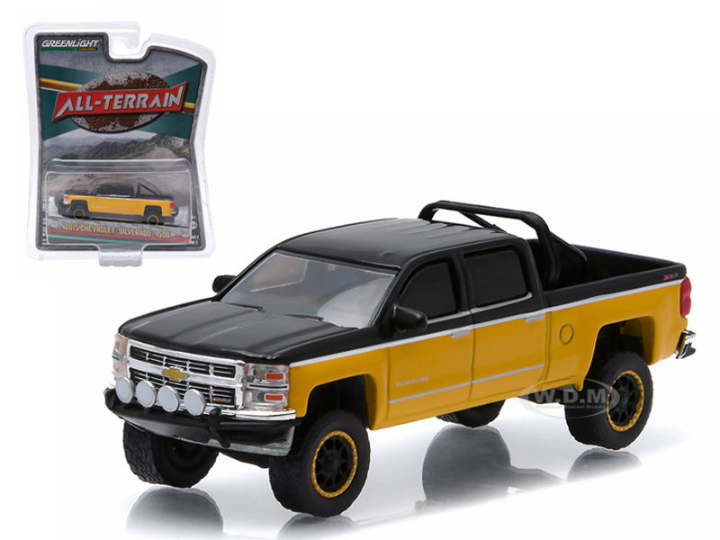 Image of 2015 Chevrolet Silverado 1500 Black and Yellow Pickup Truck "All Terrain" Series 2 1/64 Diecast Model by Greenlight