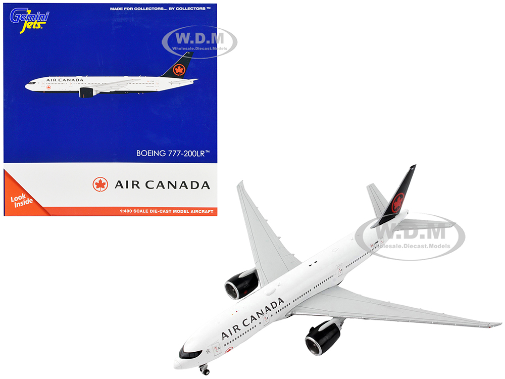 Boeing 777-200LR Commercial Aircraft Air Canada White with Black Tail 1/400 Diecast Model Airplane by GeminiJets