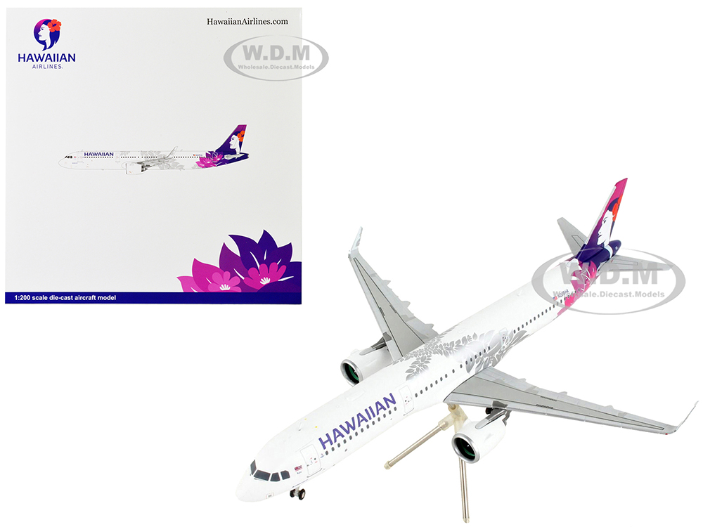 Airbus A321neo Commercial Aircraft "Hawaiian Airlines" White with Purple Tail "Gemini 200" Series 1/200 Diecast Model Airplane by GeminiJets
