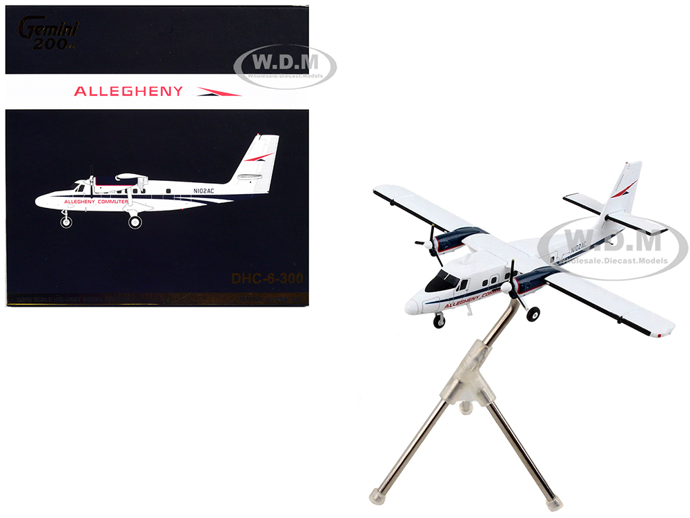 De Havilland DHC-6-300 Commercial Aircraft Allegheny Airlines White with Blue Stripes Gemini 200 Series 1/200 Diecast Model Airplane by GeminiJets