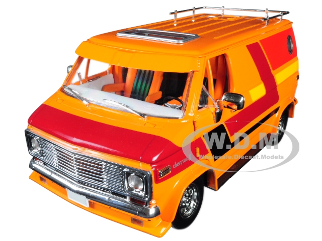 1976 Chevrolet G10 G-series Van Orange With Custom Graphics 1/18 Diecast Model Car By Highway 61