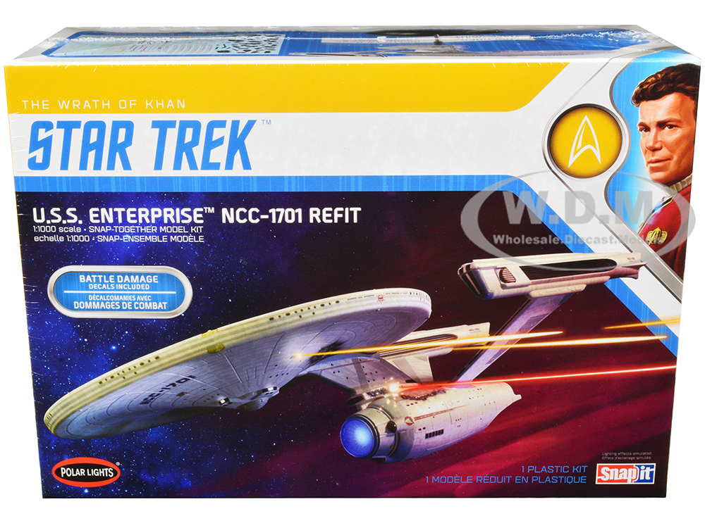 Skill 2 Snap Model Kit U.S.S. Enterprise NCC-1701 Refit Spaceship Star Trek II: The Wrath of Khan (1982) Movie 1/1000 Scale Model by Polar Lights