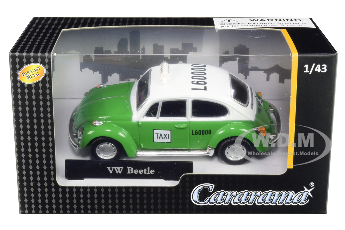 Volkswagen Beetle "taxi" Green And White 1/43 Diecast Model Car By Cararama