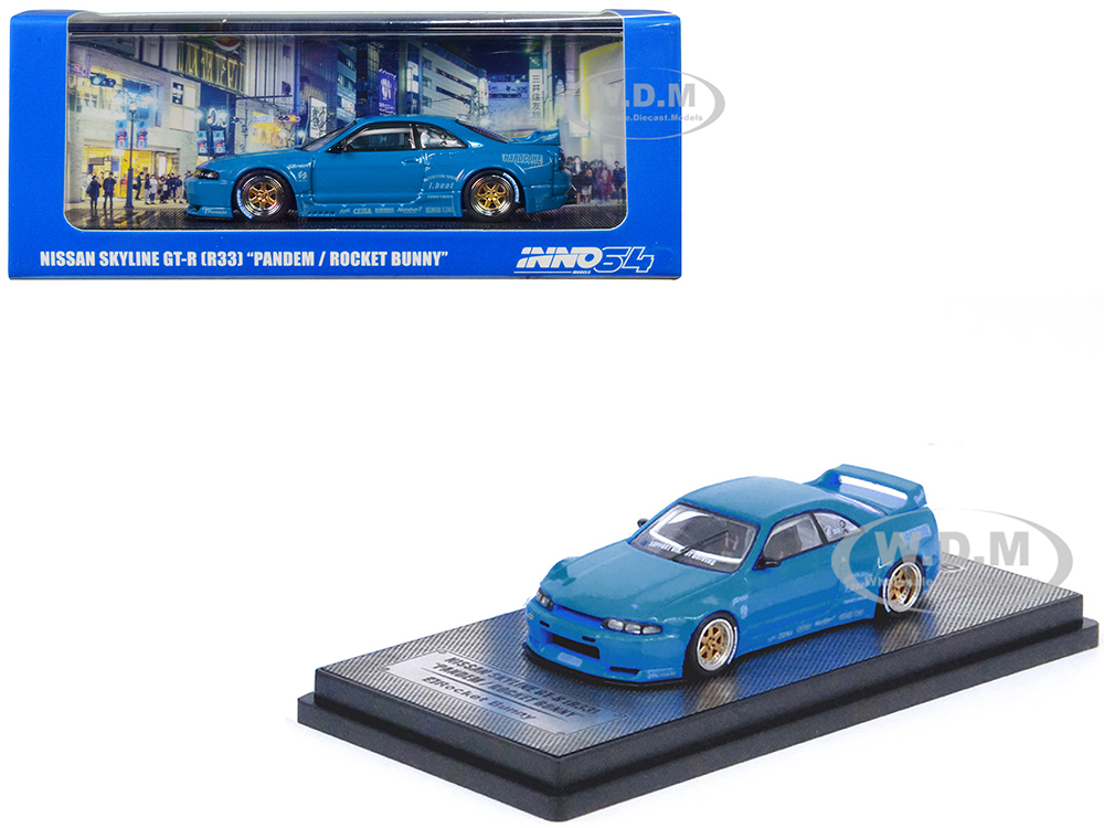 Nissan Skyline GT-R (R33) RHD (Right Hand Drive) Blue Pandem - Rocket Bunny 1/64 Diecast Model Car by Inno Models