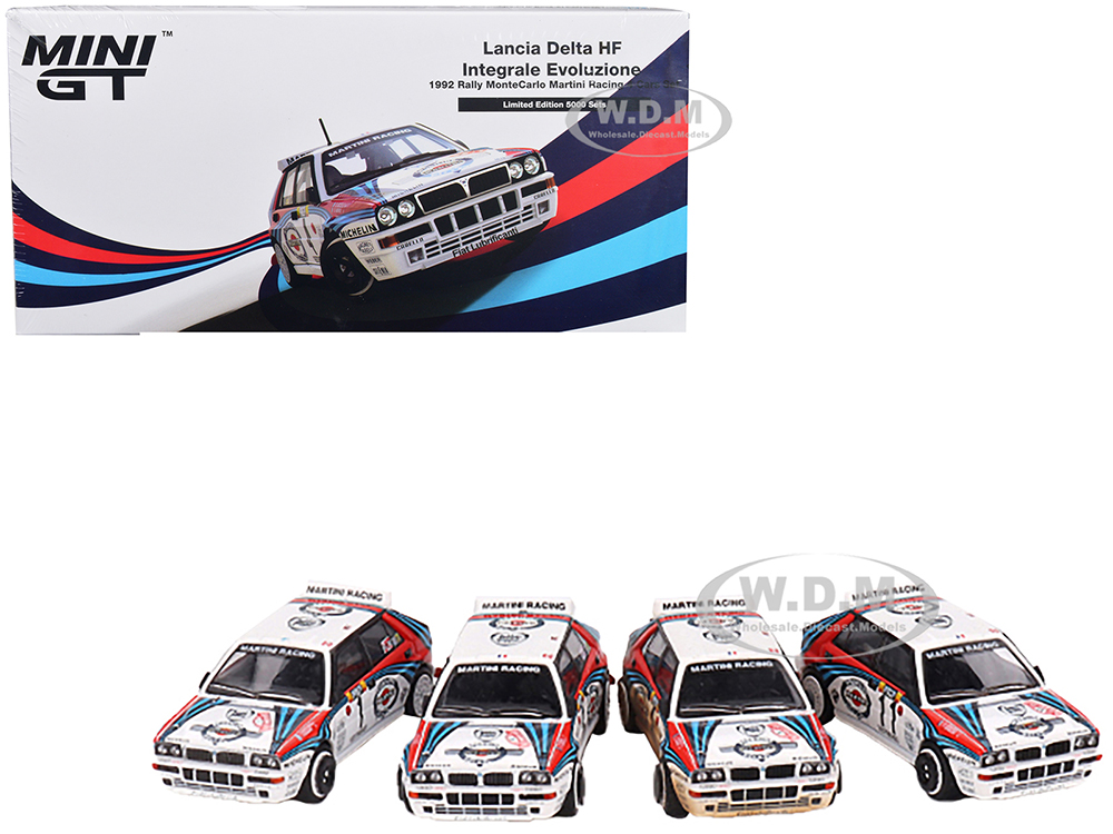 Lancia Delta HF Integrale Evoluzione Martini Racing - 1992 Rally MonteCarlo 4 Piece Set 1/64 Diecast Models by Mini GT