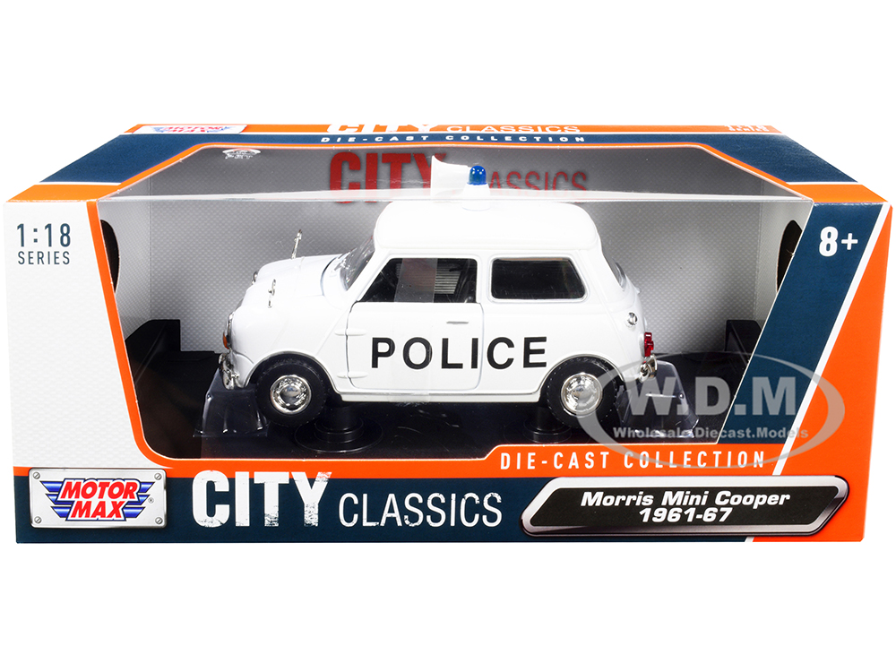 1961-1967 Morris Mini Cooper RHD (Right Hand Drive) "Police" White "City Classics" Series 1/18 Diecast Model Car by Motormax