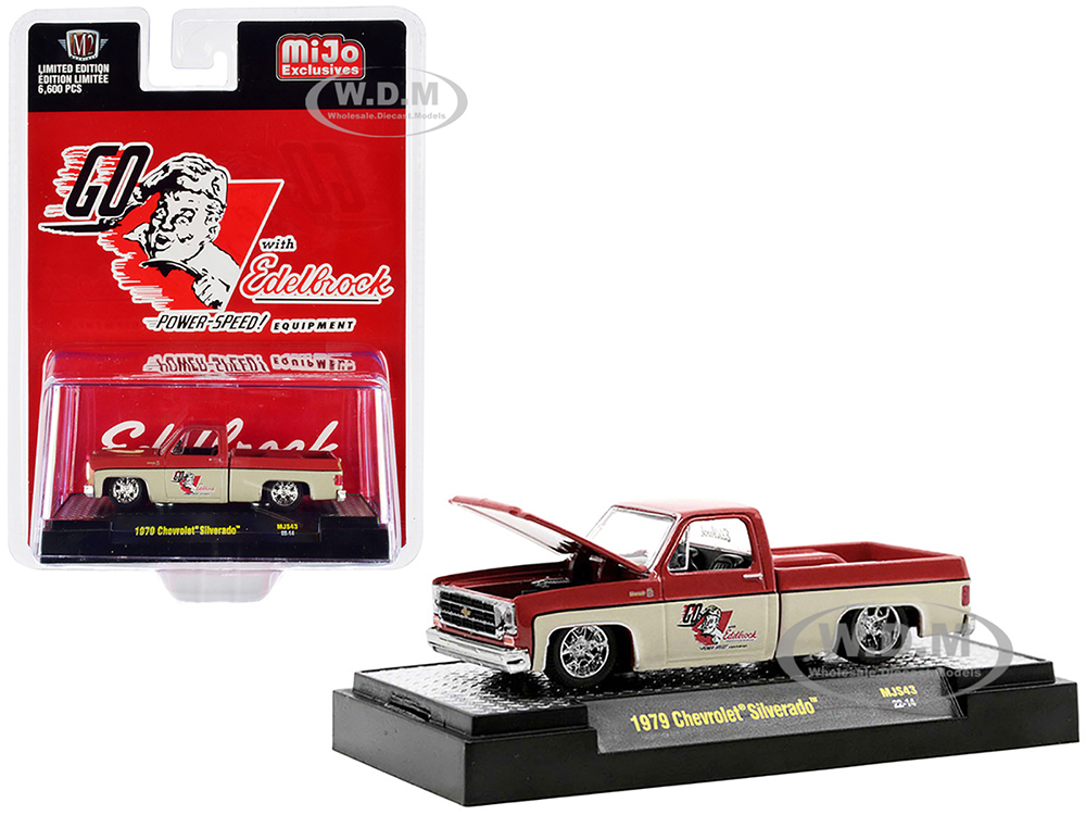 1979 Chevrolet Silverado Pickup Truck Red and Tan "Go with Edelbrock" Limited Edition to 6600 pieces Worldwide 1/64 Diecast Model Car by M2 Machines