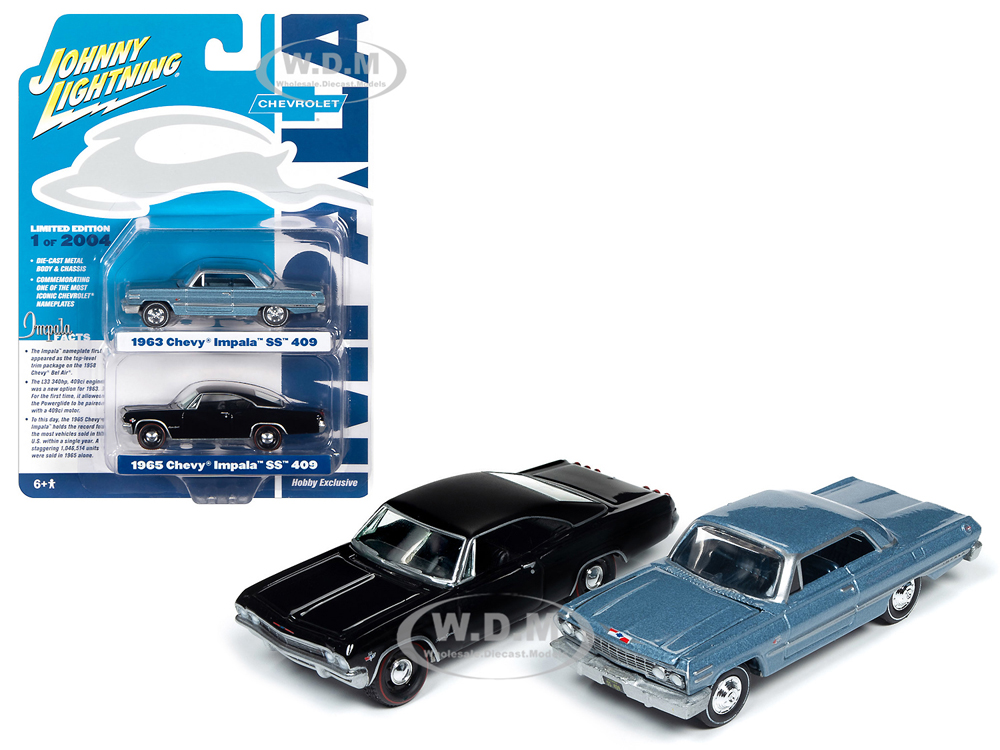 1963 Chevrolet Impala Ss Hardtop Silver Blue Metallic And 1965 Chevrolet Impala Ss Hardtop Black 2 Piece Set Limited Edition To 2004 Pieces Worldwide