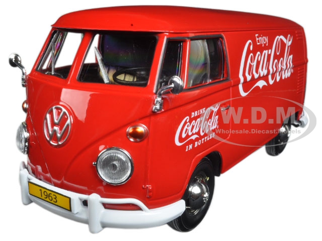1963 Volkswagen Type 2 (t1) "coca-cola" Cargo Van With Delivery Driver Figurine Handcart And Two Bottle Cases 1/24 Diecast Model Car By Motorcity Cla