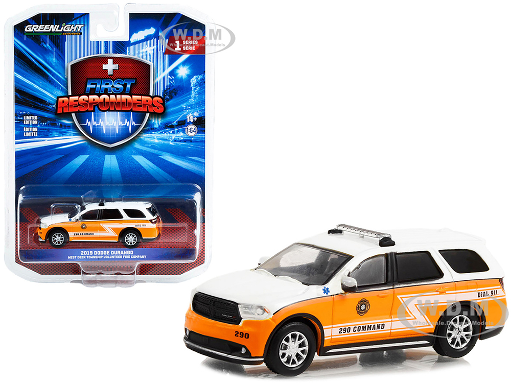 2019 Dodge Durango White and Orange West Deer Township Volunteer Fire Company 290 Command Gibsonia Pennsylvania First Responders Series 1 1/64 Diecast Model Car by Greenlight