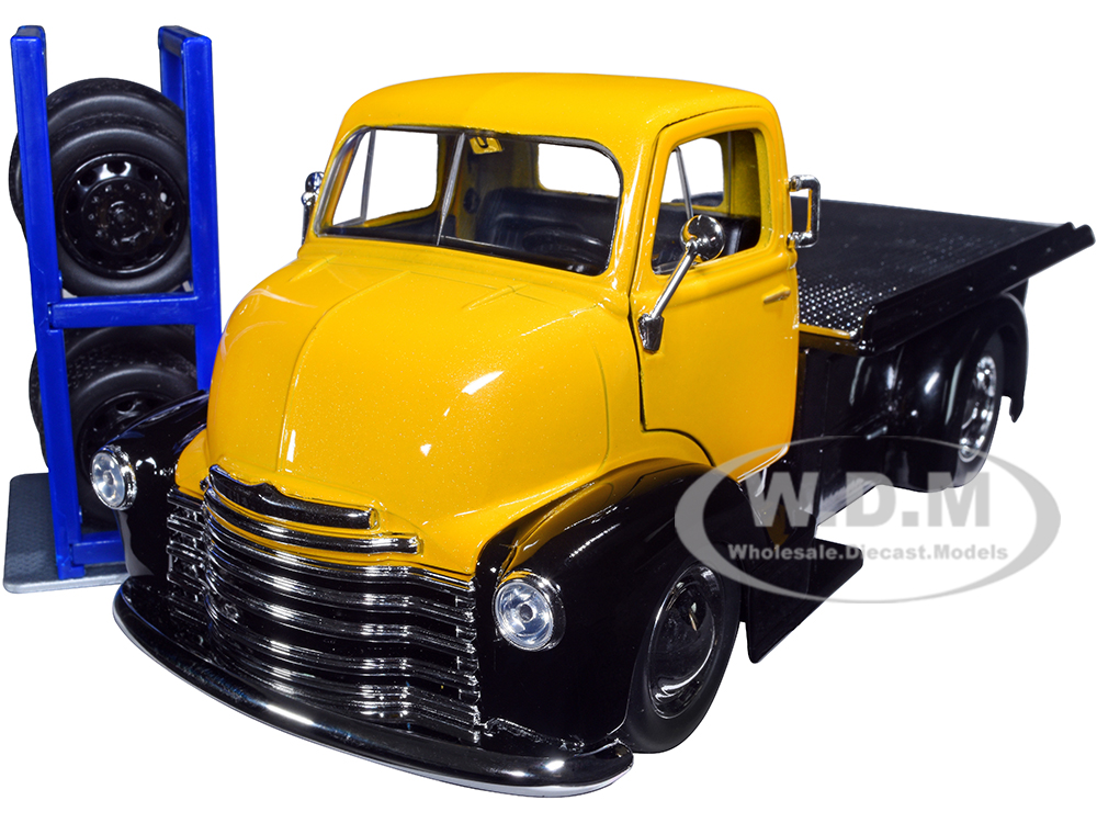 1952 Chevrolet Coe Flatbed Truck Yellow Metallic and Black with Extra Wheels 
