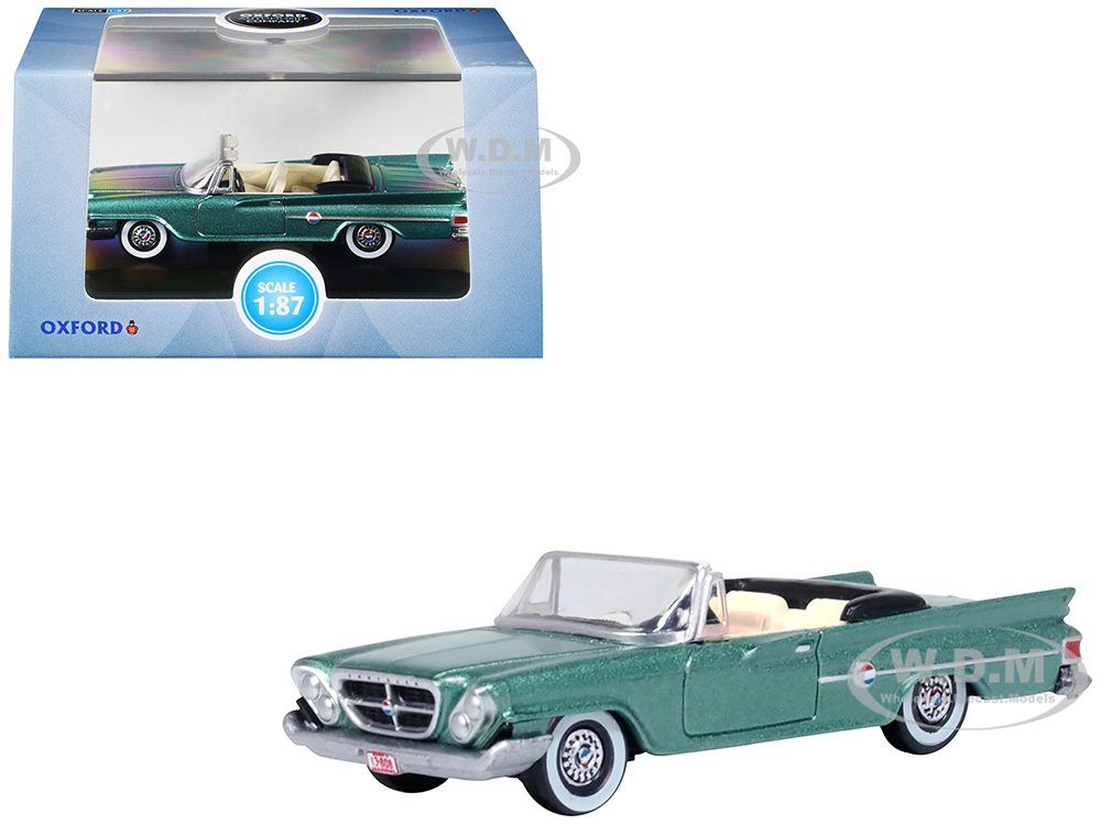 1961 Chrysler 300 Convertible Pinewood Green Metallic 1/87 (HO) Scale Diecast Model Car by Oxford Diecast