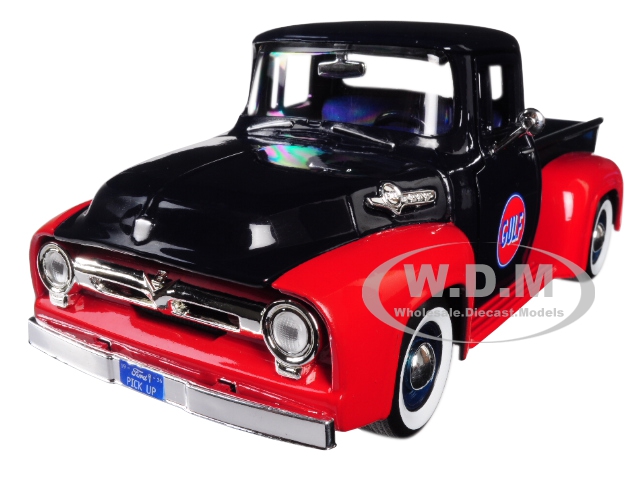 1956 Ford F-100 Pickup Truck Gulf Dark Blue and Red 1/24 Diecast Model Car by Motormax
