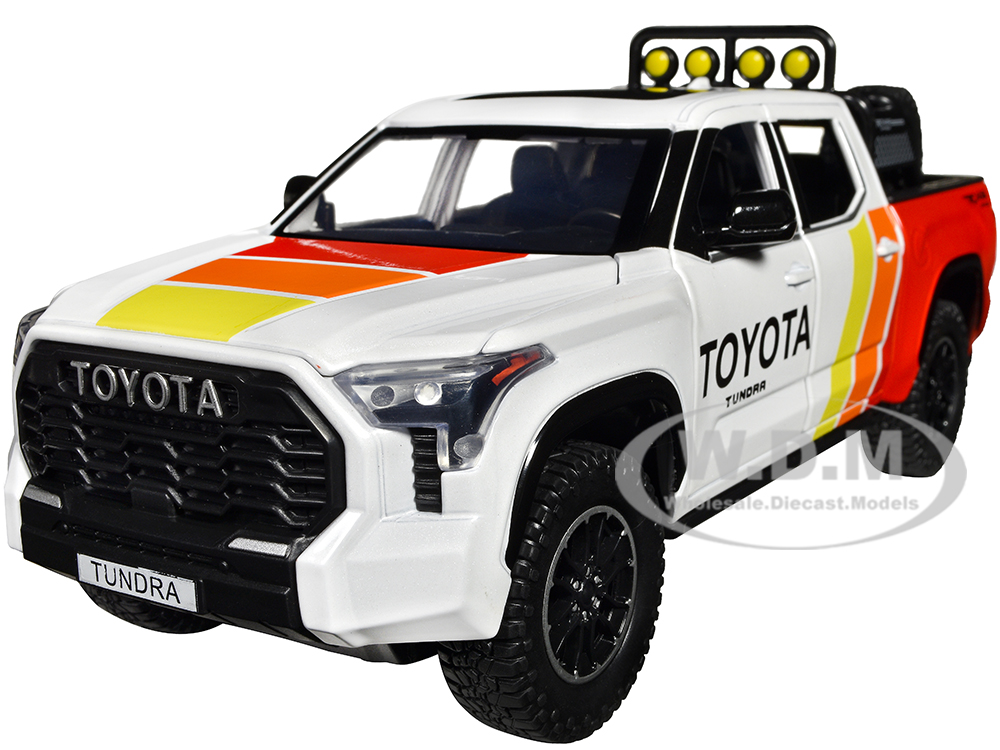 2023 Toyota Tundra TRD 4x4 Pickup Truck White and Red with Stripes with Sunroof and Wheel Rack Limited Edition to 2400 pieces Worldwide 1/24 Diecast Model Car