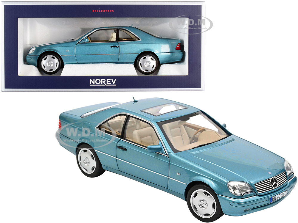 1997 Mercedes Benz CL600 Coupe with Sunroof Light Blue Metallic 1/18 Diecast Model Car by Norev
