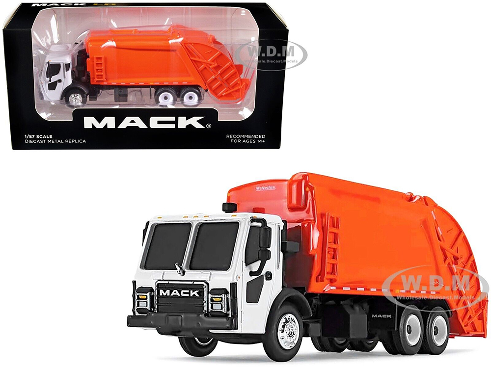 Mack LR with McNeilus Rear Load Refuse Body Orange and White 1/87 Diecast Model by First Gear