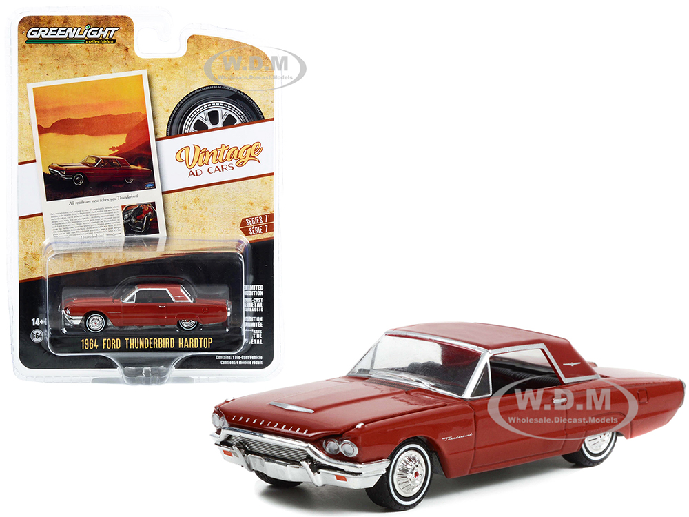 1964 Ford Thunderbird Hardtop Red All Roads Are New When You Thunderbird Vintage Ad Cars Series 7 1/64 Diecast Model Car by Greenlight