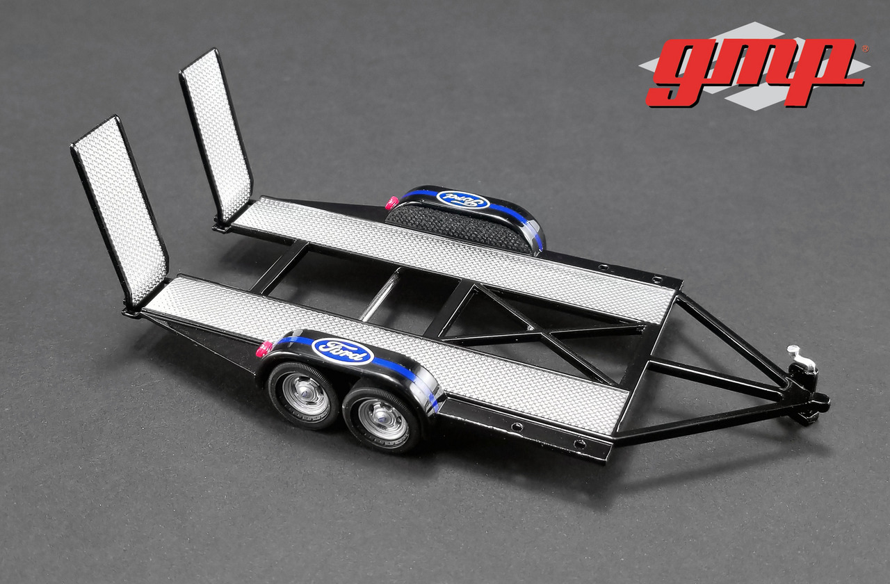 Tandem Car Trailer With Tire Rack "ford" For 1/43 Scale Model Cars By Gmp