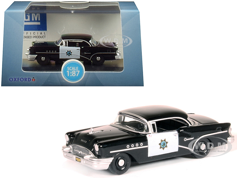 1955 Buick Century "California Highway Patrol" (CHP) Black 1/87 (HO) Scale Diecast Model Car by Oxford Diecast