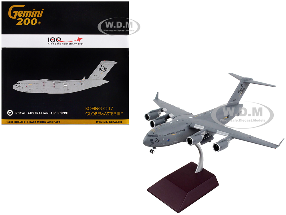 Boeing C-17 Globemaster III Transport Aircraft Royal Australian Air Force - 100th Anniversary Gray Gemini 200 Series 1/200 Diecast Model Airplane by GeminiJets