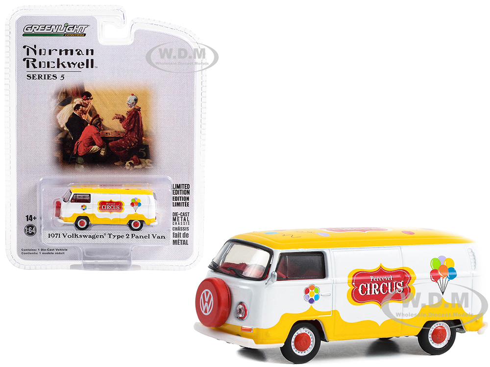 1971 Volkswagen Type 2 Panel Van Yellow and White with Red Interior "Percevel Circus" "Norman Rockwell" Series 5 1/64 Diecast Model Car by Greenlight