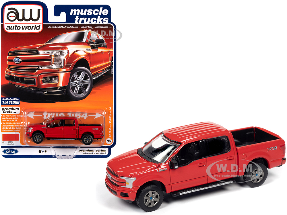 Image of 2019 Ford F-150 Lariat Pickup Truck Race Red "Muscle Trucks" Limited Edition to 11056 pieces Worldwide 1/64 Diecast Model Car by Autoworld
