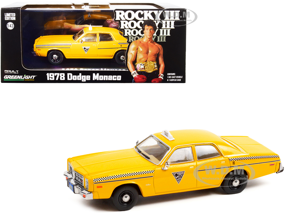 1978 Dodge Monaco Taxi City Cab Co. Yellow Rocky III (1982) Movie 1/43 Diecast Model Car by Greenlight