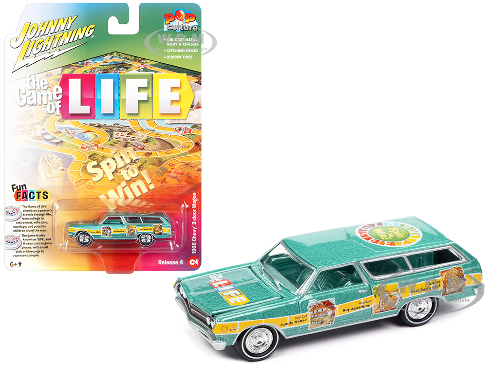 1965 Chevrolet 2-Door Station Wagon Turquoise Metallic The Game of Life Pop Culture 2022 Release 4 1/64 Diecast Model Car by Johnny Lightning