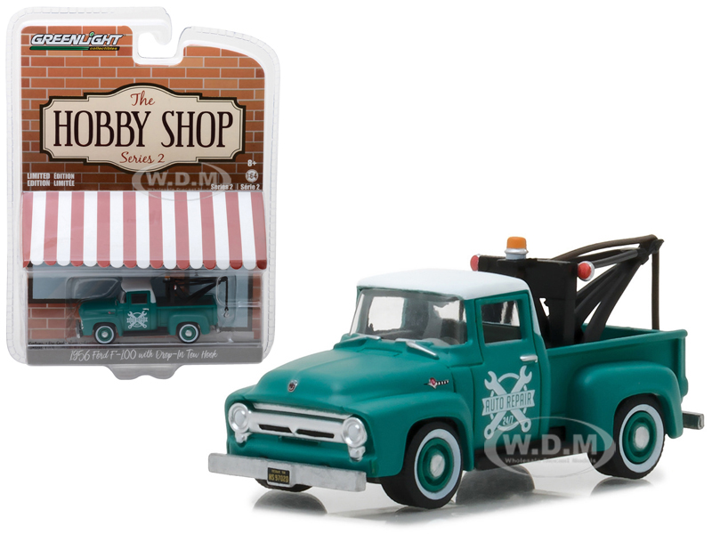 1956 Ford F-100 Green with Drop-in Tow Hook "The Hobby Shop" Series 2 1/64 Diecast Model Car by  Greenlight
