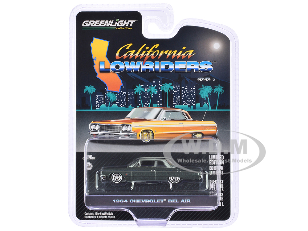 1964 Chevrolet Bel Air Dark Gray Metallic and Silver Metallic California Lowriders Series 6 1/64 Diecast Model Car by Greenlight