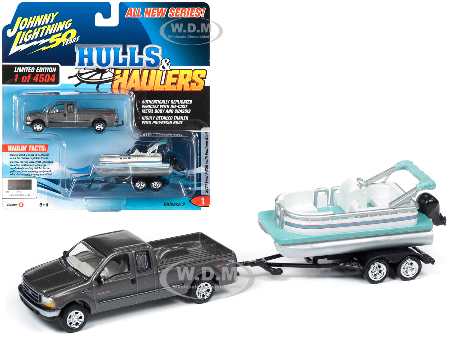 2004 Ford F-250 Pickup Truck Dark Shadow Gray Metallic With Pontoon Boat Limited Edition To 4504 Pieces Worldwide "hulls & Haulers" Series 2 "joh