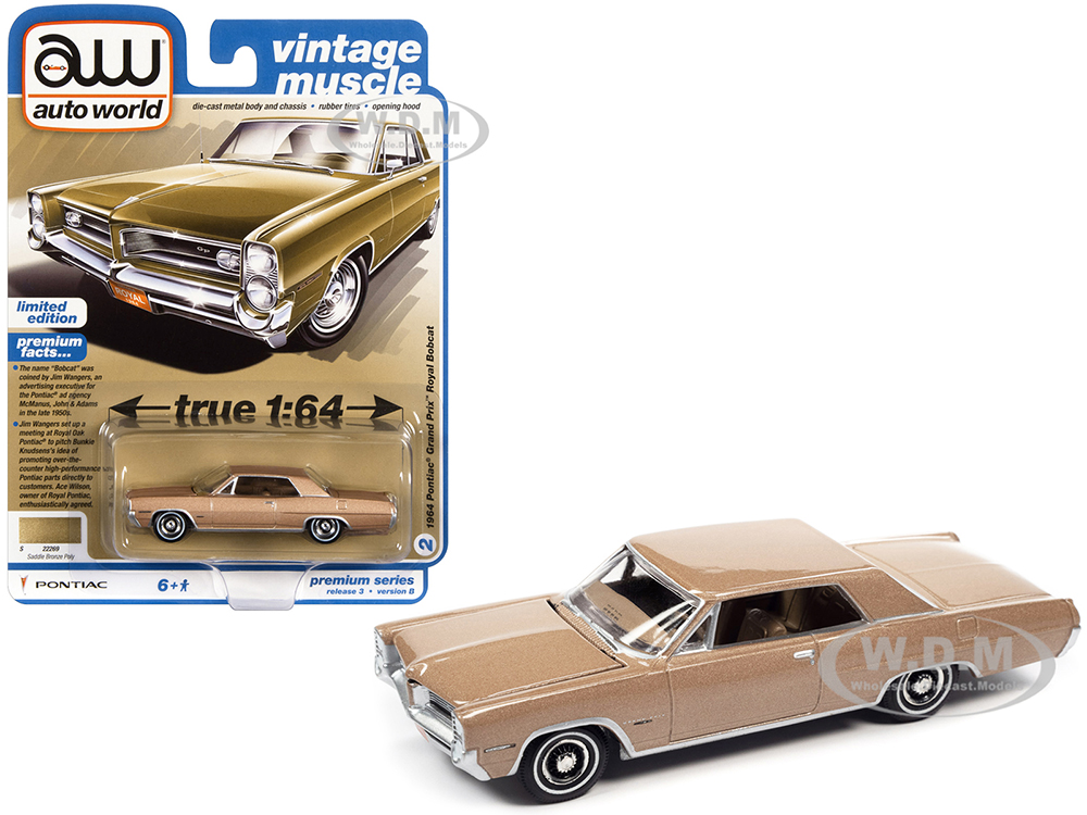 1964 Pontiac Grand Prix Royal Bobcat Saddle Bronze Metallic Vintage Muscle Limited Edition 1/64 Diecast Model Car by Auto World