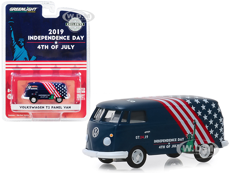Volkswagen T2 Panel Van "4th Of July Independence Day 2019" "hobby Exclusive" 1/64 Diecast Model By Greenlight