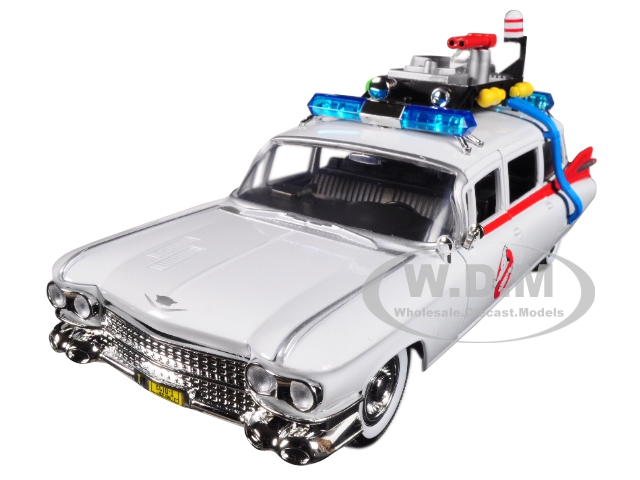 1959 Cadillac Ambulance Ecto-1 White Ghostbusters Movie Hollywood Rides Series 1/24 Diecast Model Car by Jada