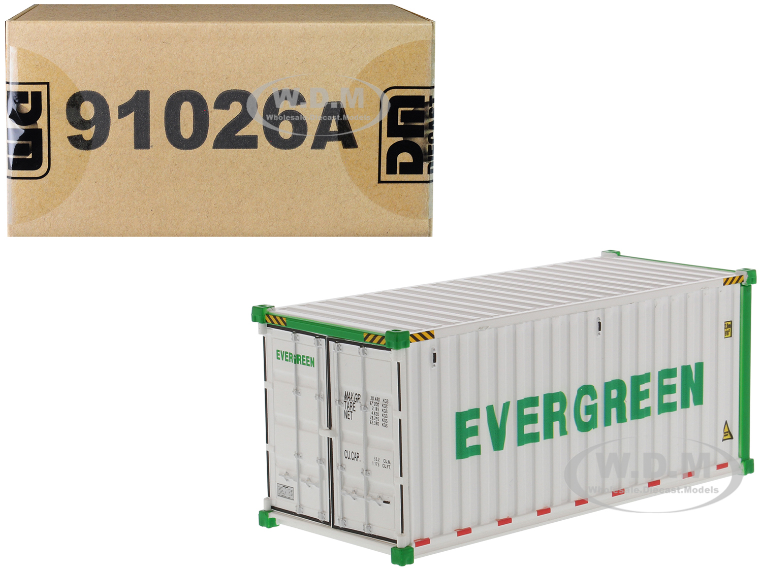 20 Refrigerated Sea Container "evergreen" White "transport Series" 1/50 Model By Diecast Masters