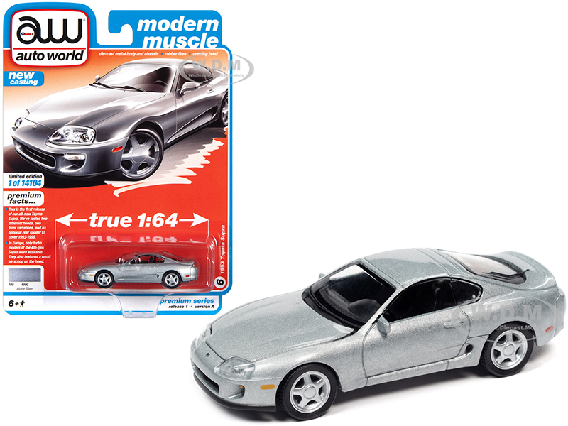 1993 Toyota Supra Alpine Silver Modern Muscle Limited Edition to 14104 pieces Worldwide 1/64 Diecast Model Car by Auto World