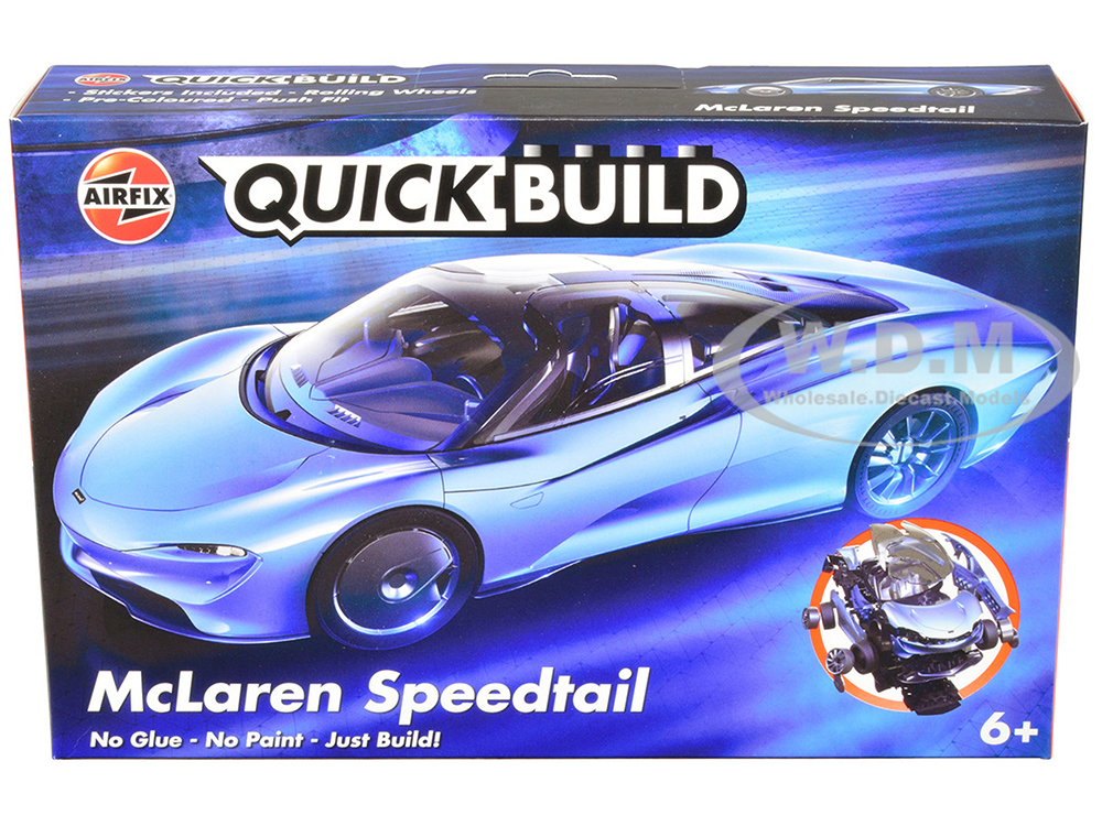 Skill 1 Model Kit McLaren Speedtail Light Blue with Black Top Snap Together Painted Plastic Model Car Kit by Airfix Quickbuild