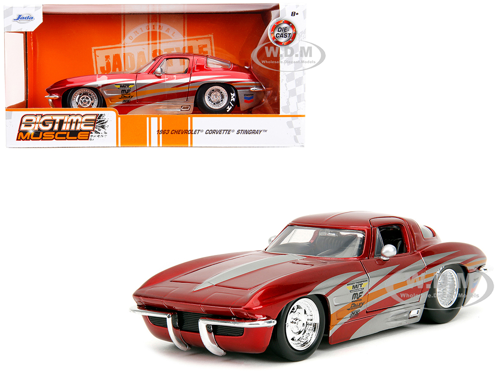 1963 Chevrolet Corvette Stingray Red Metallic with Silver Graphics Bigtime Muscle Series 1/24 Diecast Model Car by Jada
