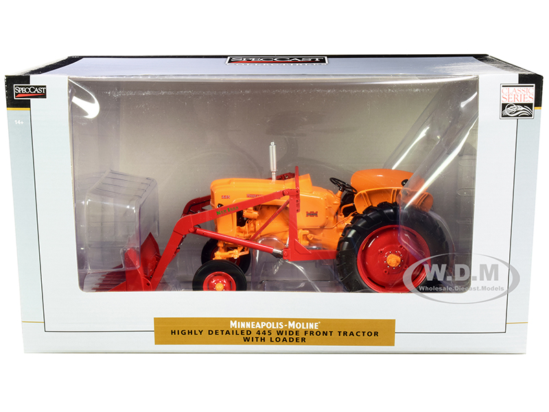 Minneapolis Moline 445 Wide Front Tractor with Loader Orange and Red "Classic Series" 1/16 Diecast Model by SpecCast