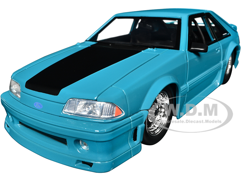 1989 Ford Mustang GT Blue with Black Hood Stripes Fast & Furious Series 1/24 Diecast Model Car by Jada