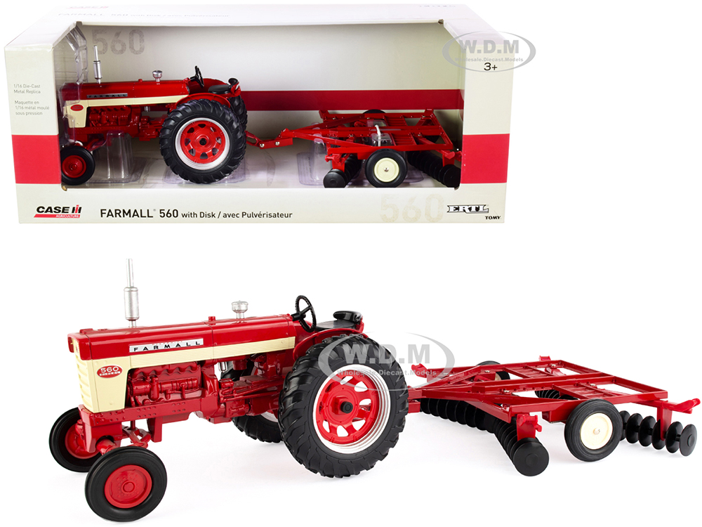 Farmall 560 Tractor With Dis Harrow Red Case IH Agriculture Series 1/16 Diecast Model By ERTL TOMY