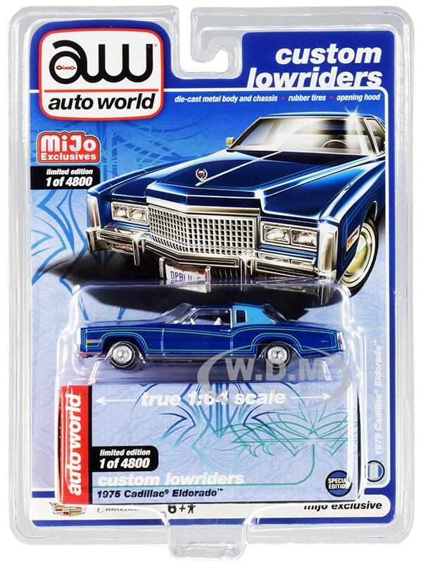 1975 Cadillac Eldorado Dark Blue Metallic with Light Blue (Partial) Vinyl Top "Custom Lowriders" Limited Edition to 4800 pieces Worldwide 1/64 Diecas