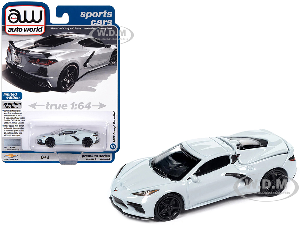 2022 Chevrolet Corvette Ceramic Matrix Gray Sports Cars Limited Edition 1/64 Diecast Model Car by Auto World