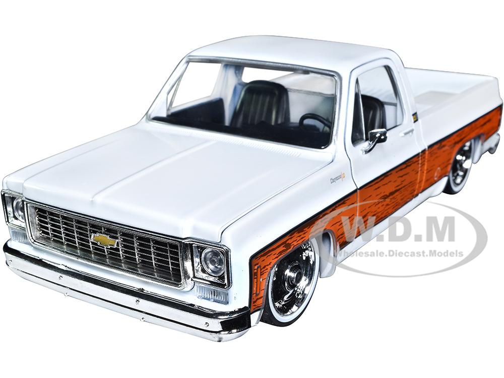 1973 Chevrolet Cheyenne 10 Pickup Truck Bright White with Woodgrain Stripes Limited Edition to 9450 pieces Worldwide 1/24 Diecast Model Car by M2 Mac