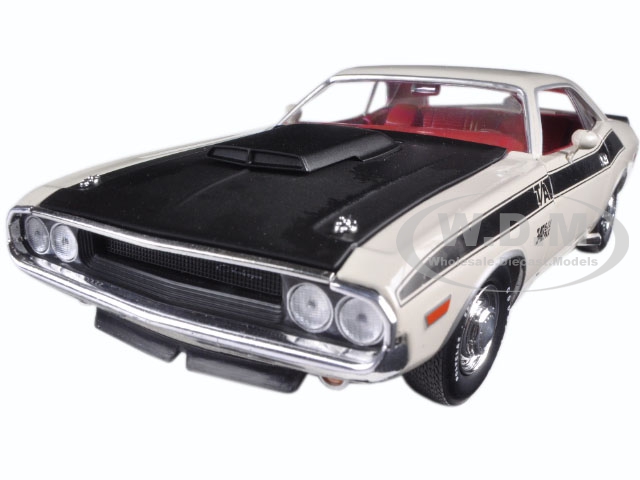 1970 Dodge Challenger T/A Bright White with Flat Black Hood and Stripes 1/24 Diecast Model Car  by M2 Machines