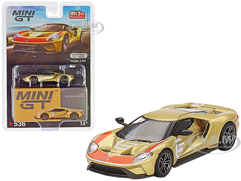 Ford GT #5 Holman Moody Heritage Edition Gold Metallic with Red Accents Limited Edition to 1800 pieces Worldwide 1/64 Diecast Model Car by True Scale Miniatures
