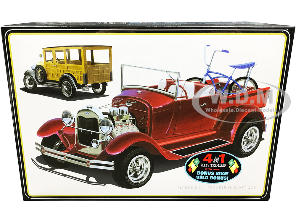 Skill 2 Model Kit 1929 Ford Woody Pickup 4-in-1 Kit with Bike 1/25 Scale Model by AMT