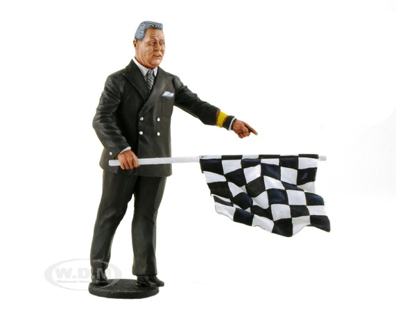 1950-1970s Director of the Course Standing with Checker Flag Figurine for 1/18 Scale Model Cars by Le Mans Miniatures