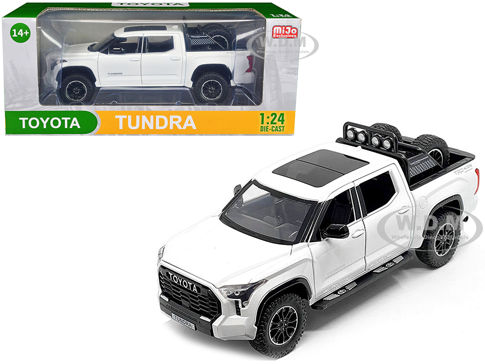 2023 Toyota Tundra TRD 4x4 Pickup Truck White Metallic with Sunroof and Wheel Rack 1/24 Diecast Model Car